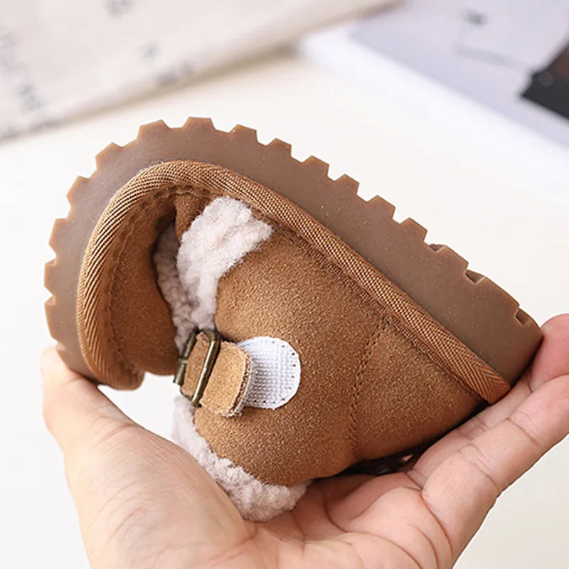 Children's Snow Boots For Girls Leather Warm Plush Fashion Non-slip Toddler Kids Boys Boots EU 21-30 kids_shoes