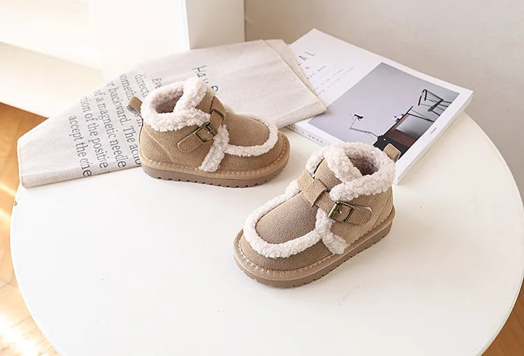 Children's Snow Boots For Girls Leather Warm Plush Fashion Non-slip Toddler Kids Boys Boots EU 21-30 kids_shoes