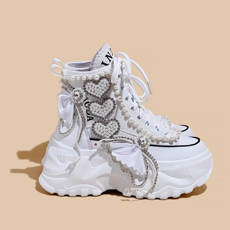 Fashion Women's Shoes Spring Casual Thick Sole 8cm Designer Sneakers Girls Lace-up Ladies Casual Shoes Women Sneakers sneakers_platform