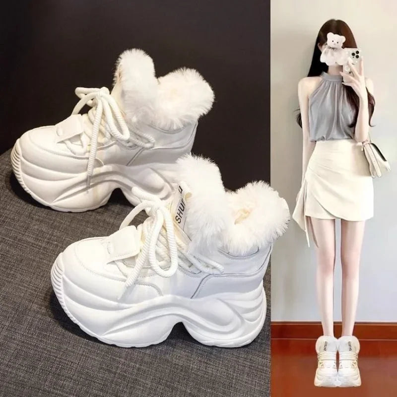 Winter Women's Boots Warm Increase Height Prevent Slipping Outdoor Snow Boots Comfortable Plush New High Top Lace Up Sneakers sneakers_platform