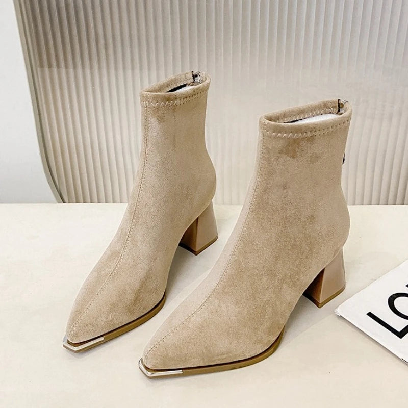 Winter Women Thick Heel Ankle Boots Fashion Pointed Toe Mordern Short Booties Street Style Party Stripper Female Shoes boots_highheel