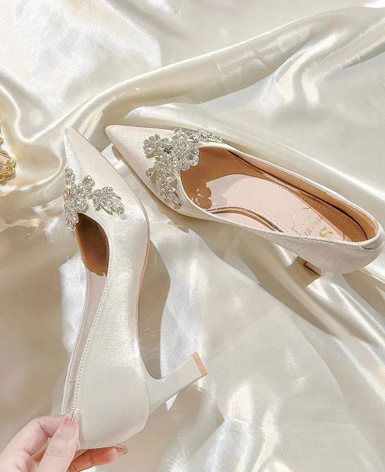 Gold  Heels Fine Heeled Shoes Sexy Pump 2024 All-Match Slip On Sandals Ladies Pointed Wedge Lace-Up Stiletto Crossdressers Cryst heels_stiletto