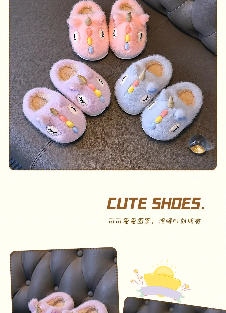 2025 New Winter Kids Plush Slippers Cartoon  Children's Indoor Slides Non-Slip Soft Mule Girls Boys Warm House Cotton Shoes kids_shoes