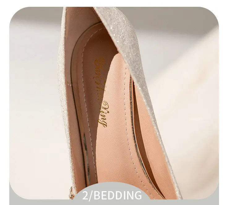2025 New French Stiletto Heels Pointy Head Shallow Mouth Shoes Rhinodiamond-Edged Korean Version White Crystal Wedding Pumps heels_stiletto