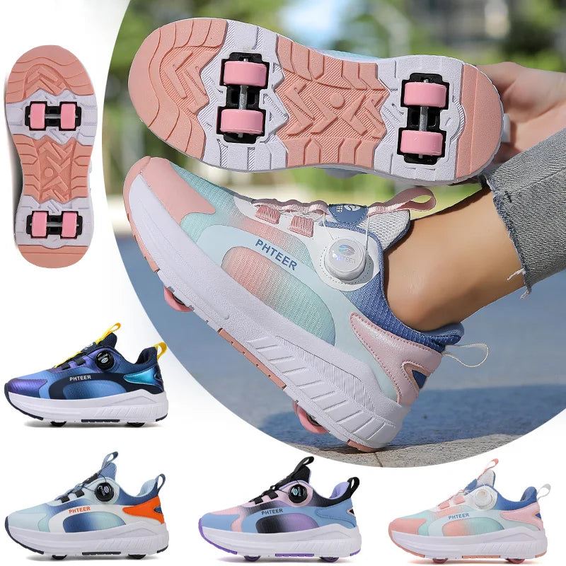Fashion 4-wheel roller skates sneakers for students children outdoor wheel shoes Multifunctional sports shoes kids_shoes