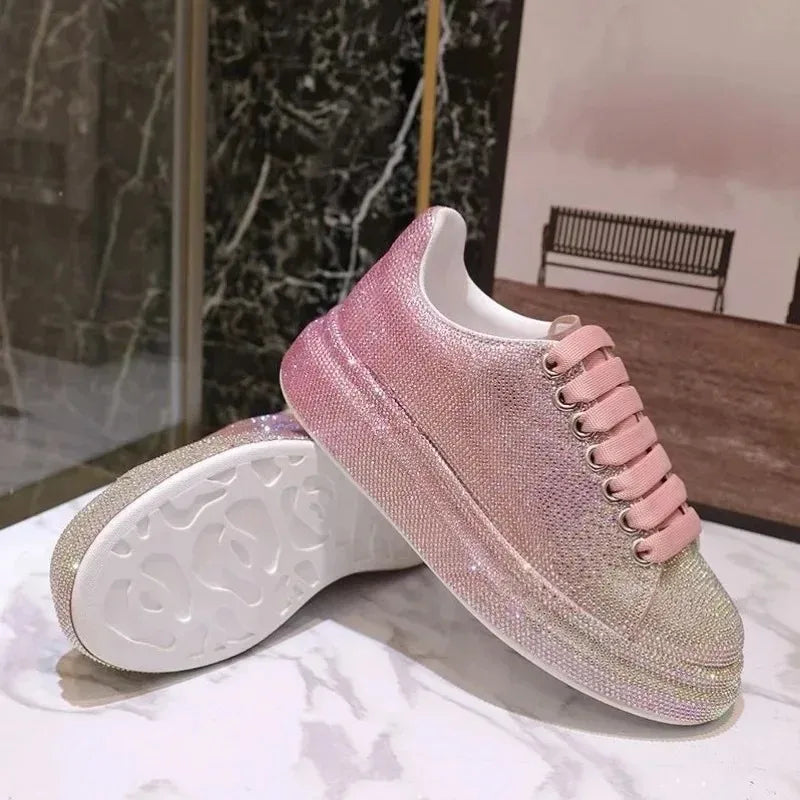 Autumn Leather Women Shoes New Style Fashion Pink Platform Shoes Ins Platforms Sneakers Tide Shine Bling Rhinestone Shoes sneakers_platform