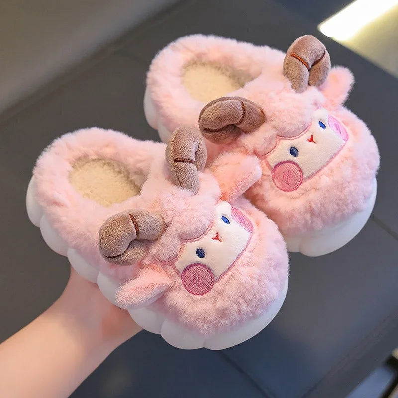 Cute Cartoon Winter Children Sheep Slippers Boys Girls Kid Indoor Anti Slip Warm Home Slippers Soft Comfortable Baby Plush Shoes kids_shoes