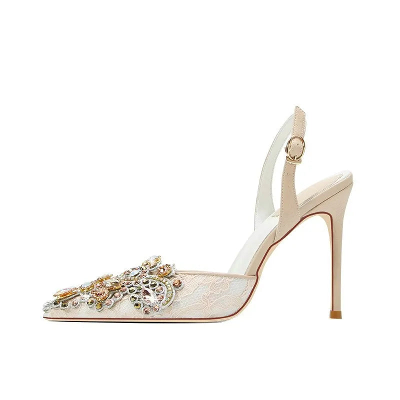 2025 New Baotou Fairy Wind Sandals Female Diamond-Pointed High Heels With Wedding Shoes Sexy Bridesmaid Shoes heels_bridal