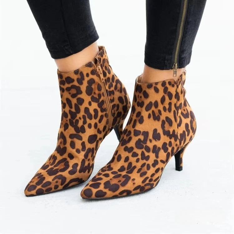 2025 New Heel Women Boots Black Ankle Boots Designer Leopard Snake Print Women Shoes for Women Pointed Toe Thin Heel Botas Mujer boots_highheel