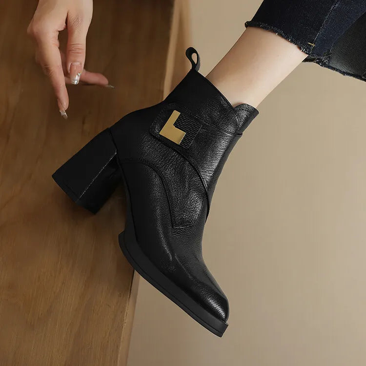 NEW Autumn/Winter Women Boots Genuine Leather Shoes for Women Pointed Toe Chunky Heel Shoe High Heel Modern Boots Platform Shoes boots_platform