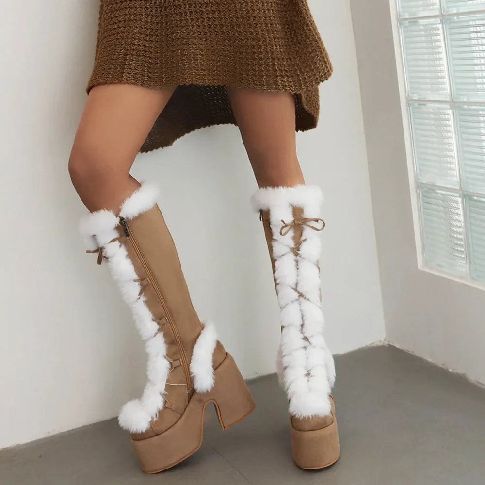 2024 Winter Big Size 43 y2k White Punk Style Women's Faux Fur Chunky Platform Boots Gothic Black Block High Heels Shoes boots_platform
