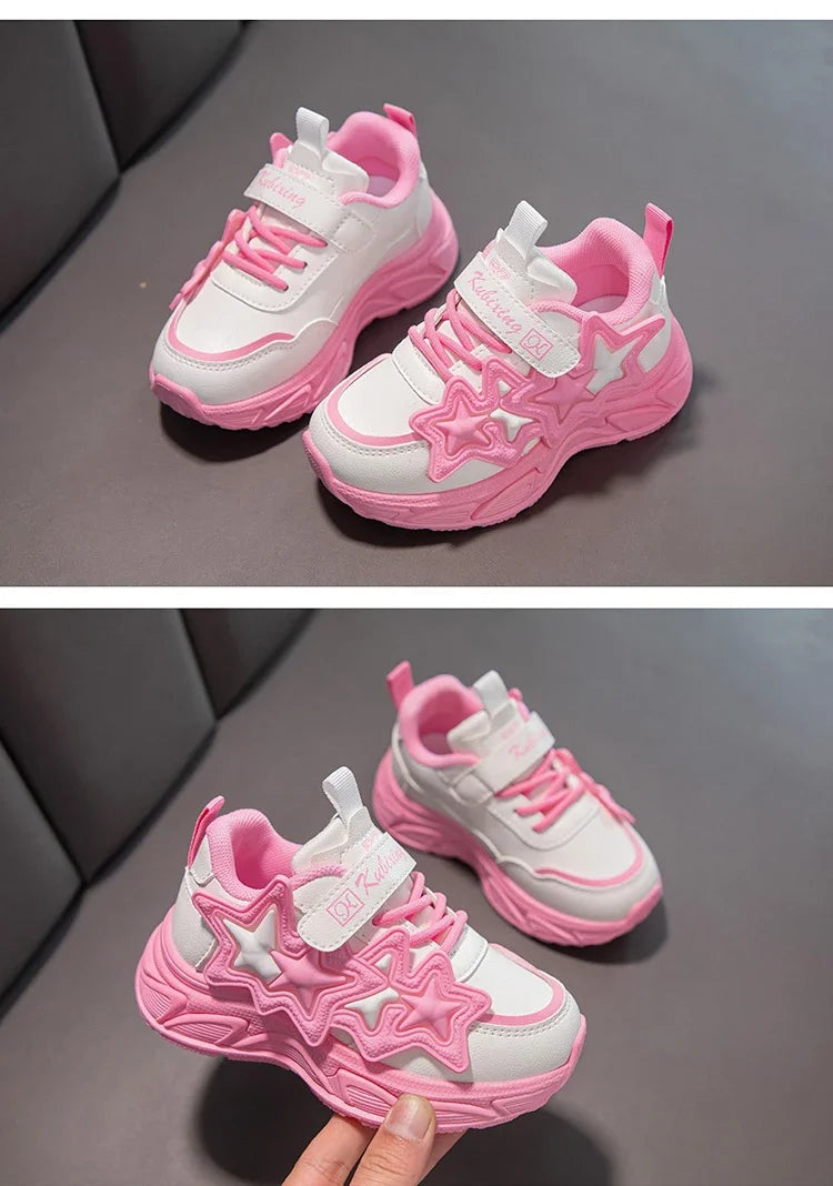 Children Casual Shoes for Girls Fashion Classic with Stars Girls Sports Running Sneakers Breathable PU + Rubber Anti-skid Soft kids_shoes