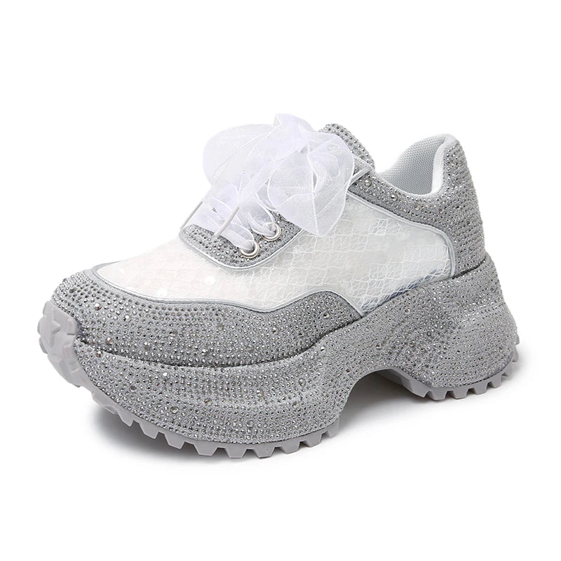 Women Shiny Rhinestones Shoes Summer Breathable Mesh Casual Sneakers Women Sport Shoes Platform Luxury Shoes zapatos mujer sneakers_platform
