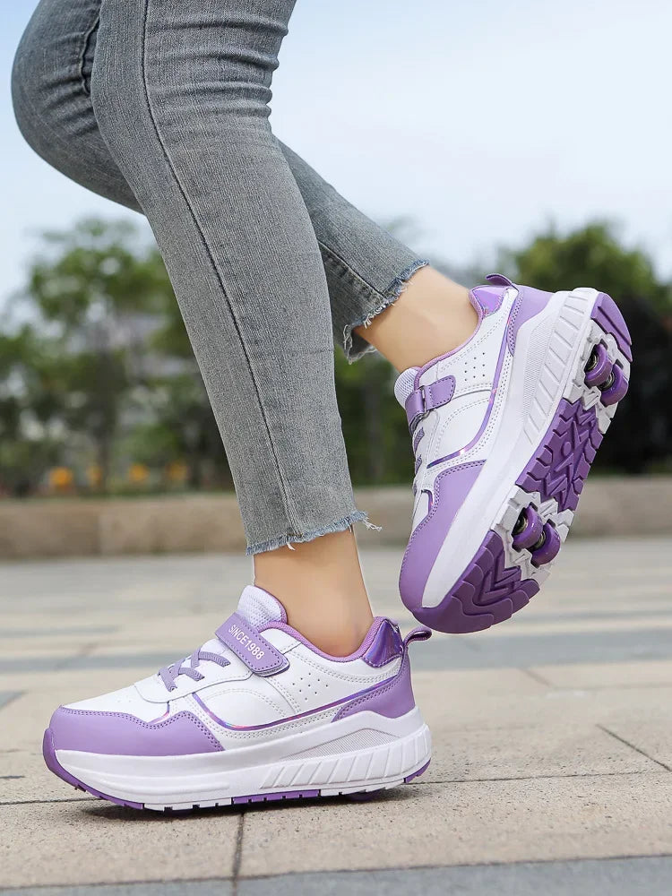 New Four Wheels Women & Girls PU Leather Children Roller Shoes Fashion Boys Sneakers Breathable Kids Skates Size 30-40 kids_shoes