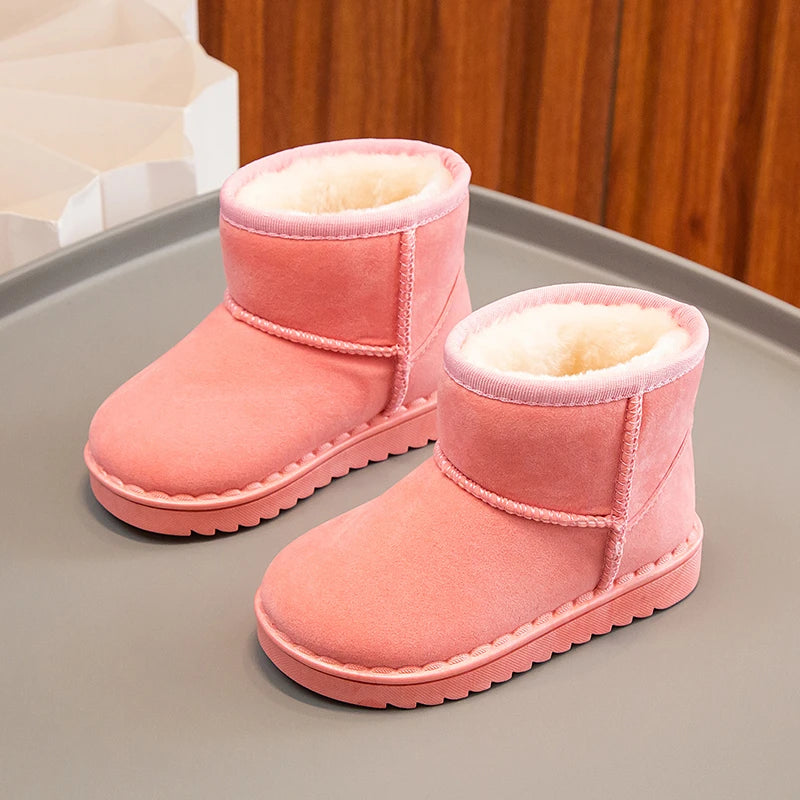 Children Snow Boots Concise Style Plush Chunky Winter Kids Short Boot Solid Color Slip-on Unisex Classic Boys Girls Shoes 23-36 kids_shoes