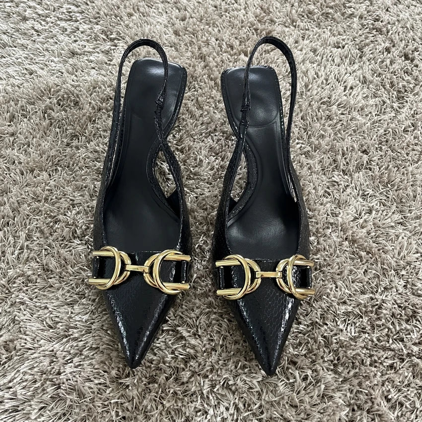 2025 Shoes Black Leather Shoes Woman Pumps Slingbacks Pointed Toe High Heels Stiletto Sexy Party Shoes Women Heels Plus Size 42 heels_stiletto