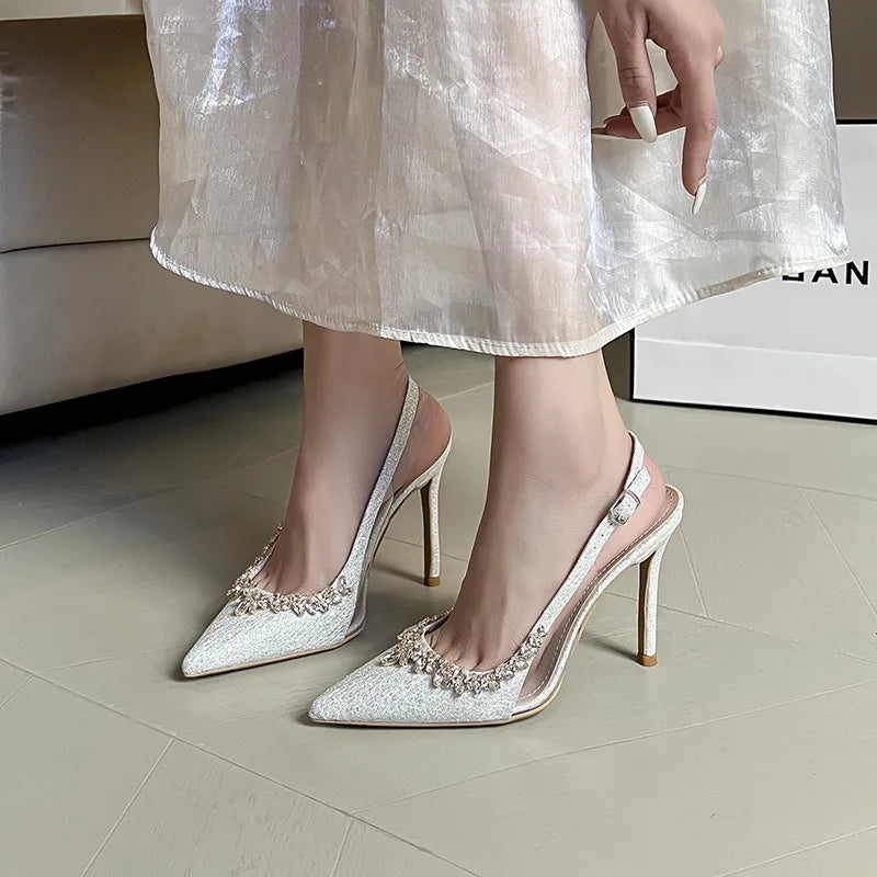2025 Summer Pointy Head Shallow Mouth Baotou Sandals Women Fine White Beautiful French Rhine-Style High Heels Wedding Pumps heels_bridal