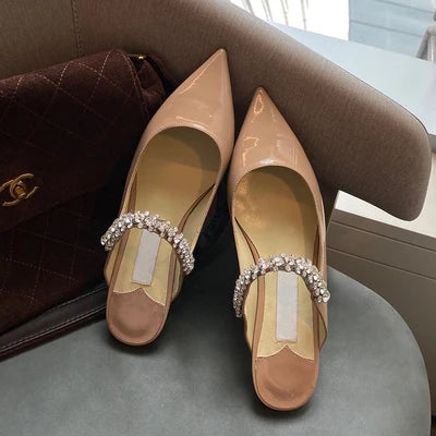 2025 Summer New High-heeled Stiletto Pointed Rhinestone Slippers Women's Outer Wear One-word with Baotou Half Drag Muller Shoes heels_bridal