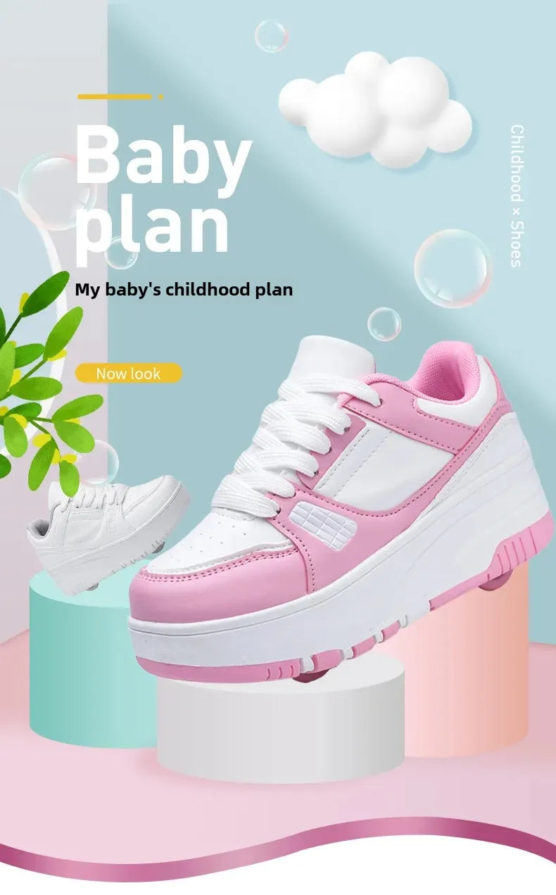 Ultra-Light Four-Wheel Skating Shoes for Students And Children Removable Unisex Wheelled Walking Shoes Sports And Entertainment kids_shoes