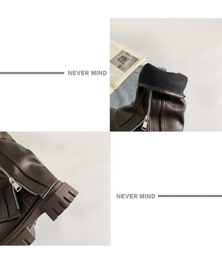 Winter Women Biker Boots Fashion Belt Buckle Ladies Elegant Platform Long Pipe Booties Casual Women's Knee High Booties2025 boots_platform