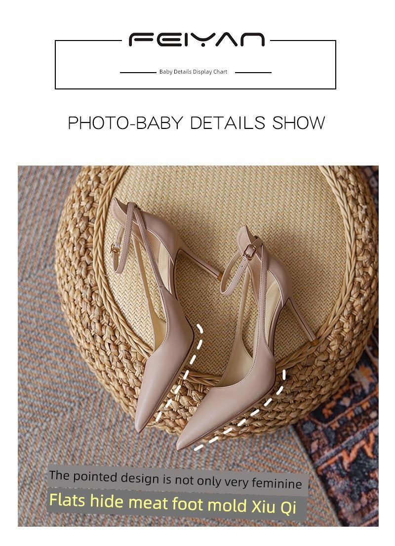 Feiyan Pointed Toe Buckle Strap Stiletto Heel Nude Color Shoes heels_stiletto