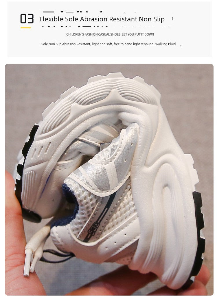 Kids White Sneaker 2025 Spring Mesh Breathable Boys and Girls Trendy Dad Shoes Children's Casual Running Shoes kids_shoes