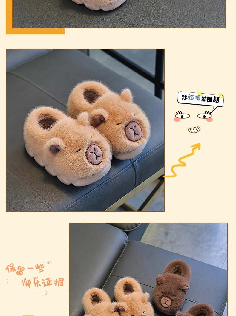 Capybara Winter Cartoon Parent-child Cotton Shoes Warm Plush Slippers Children's Anti Slip Platform Women Indoor Warm Home Shoes kids_shoes