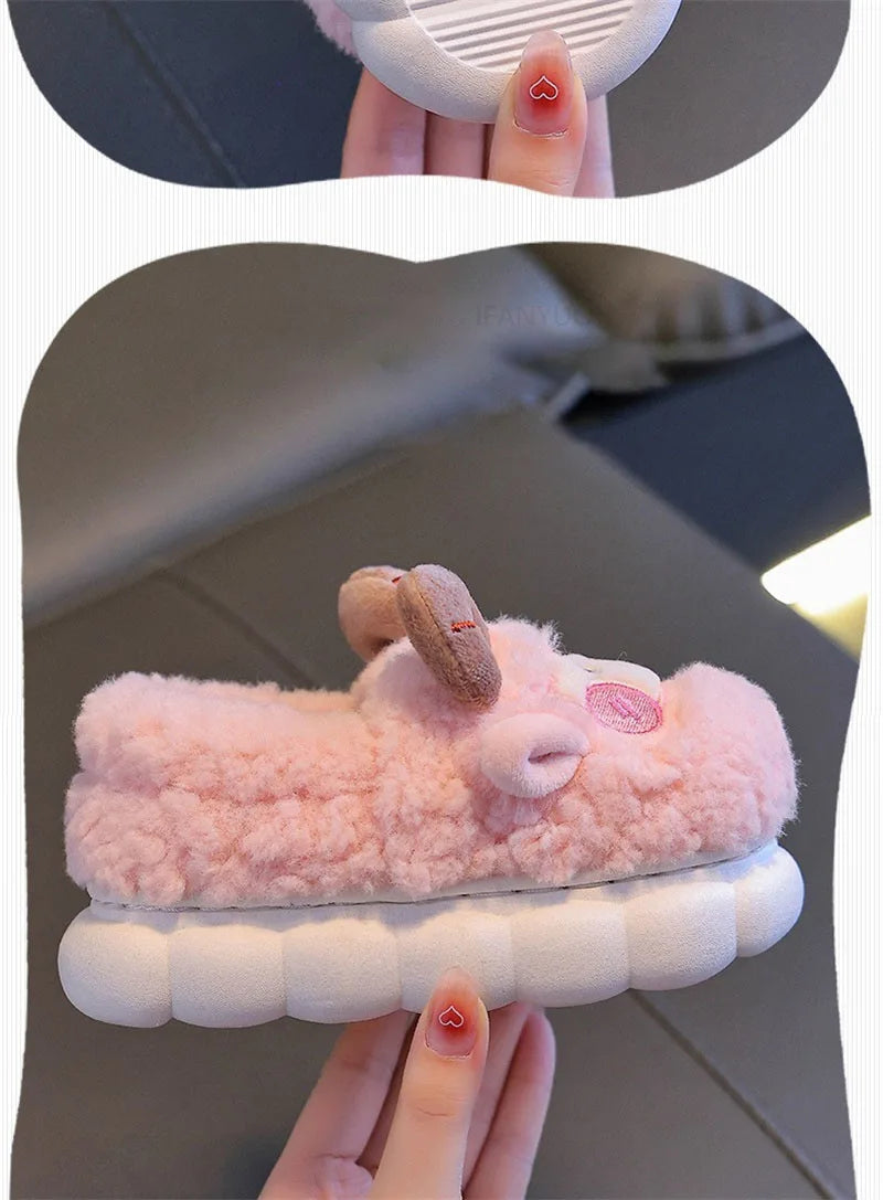 Cute Cartoon Winter Children Sheep Slippers Boys Girls Kid Indoor Anti Slip Warm Home Slippers Soft Comfortable Baby Plush Shoes kids_shoes