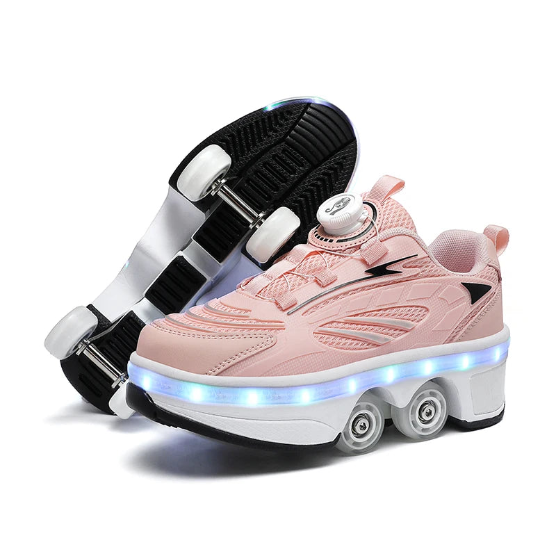 Girls Pink Roller Skate Shoes Sneakers With Wheels Children Rollerskates Fashion Outdoor Sports Shoes Girls Gifts kids_shoes