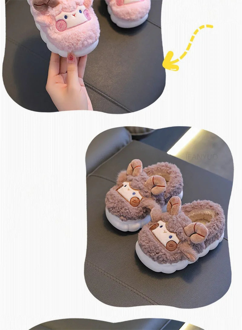Cute Cartoon Winter Children Sheep Slippers Boys Girls Kid Indoor Anti Slip Warm Home Slippers Soft Comfortable Baby Plush Shoes kids_shoes