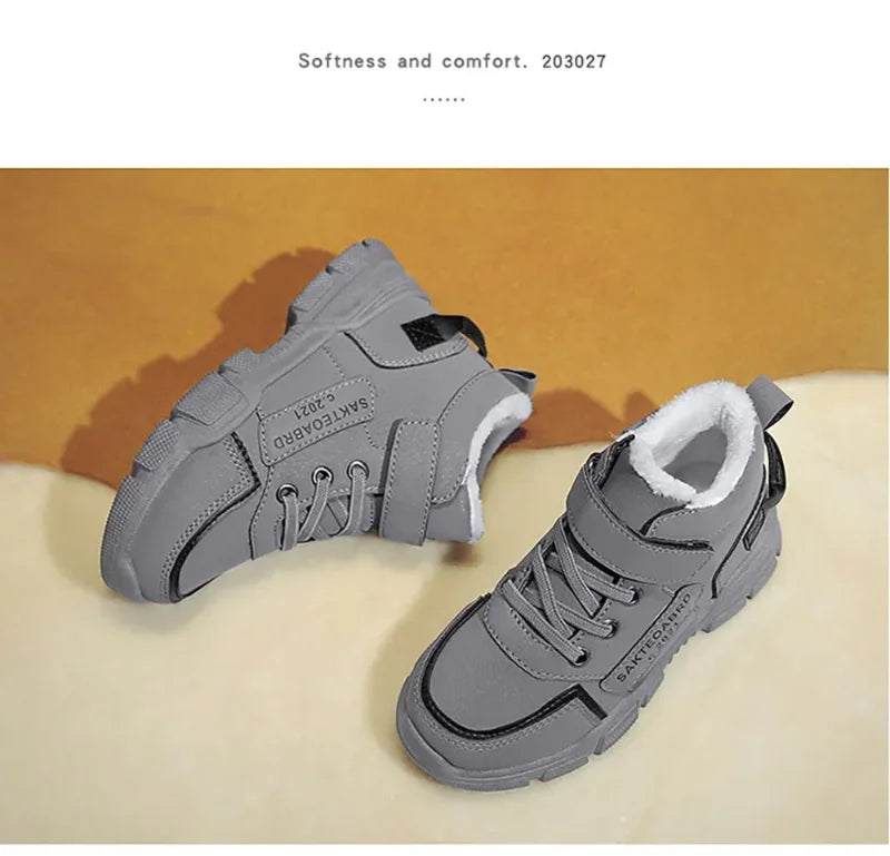 Winter Children's Boots Boys Plus Cashmere Thicken Warm Snow Boots Girls Non-slip Outdoor Boots Student Shoes Hiking Shoes kids_shoes