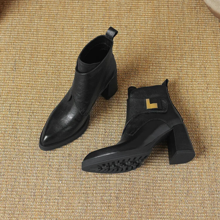 NEW Autumn/Winter Women Boots Genuine Leather Shoes for Women Pointed Toe Chunky Heel Shoe High Heel Modern Boots Platform Shoes boots_platform