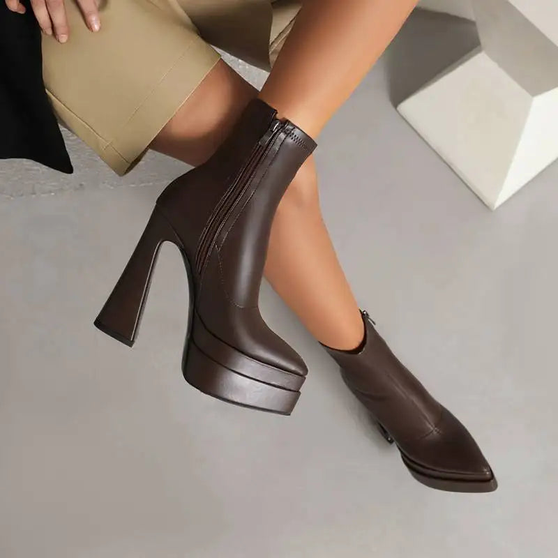 REAVE CAT Ladies Boots 15cm Shaft Stretchy Pointed Toe High Heel 6 inch Platform 5cm Big Size 46 Party boots_platform