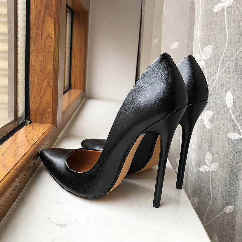 Tikicup Plus Size 40-48 Black Matte Unisex Pointy Toe Stiletto Pumps Sexy Crossdress Slip On 15cm High Heel Shoes for Wide Foot heels_stiletto