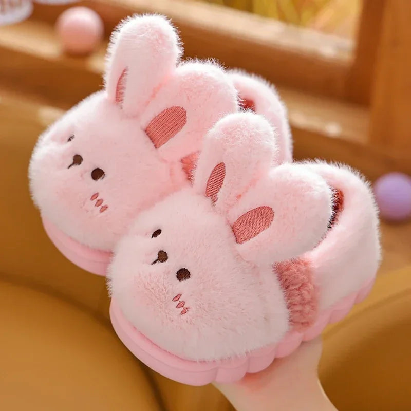 New Children's Cartoon Animals Heel Wrap Plush Slippers Soft Sole Non-slip Winter Warm Baby Boys Girls Indoor Home Cotton Shoes kids_shoes