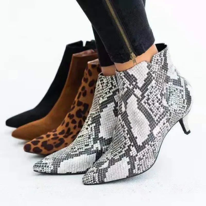 2025 New Heel Women Boots Black Ankle Boots Designer Leopard Snake Print Women Shoes for Women Pointed Toe Thin Heel Botas Mujer boots_highheel