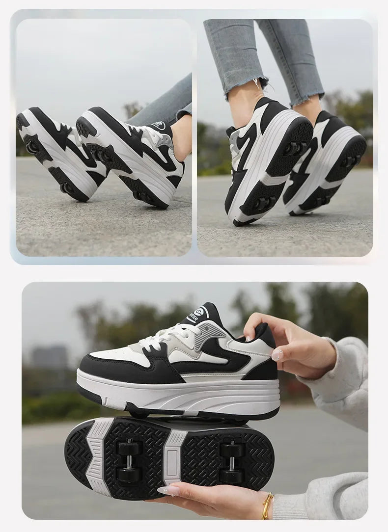 New Four Wheels Women & Girls PU Leather Children Roller Shoes Fashion Boys Sneakers Breathable Kids Skates Size 30-40 kids_shoes