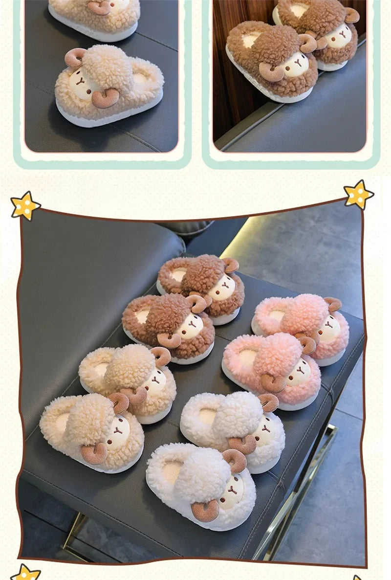 Winter Parent-child Warm Cotton Slippers Plush Children Cotton Boots Cute Cartoon Boys Girls Kids Anti Slip Indoor Home Slippers kids_shoes