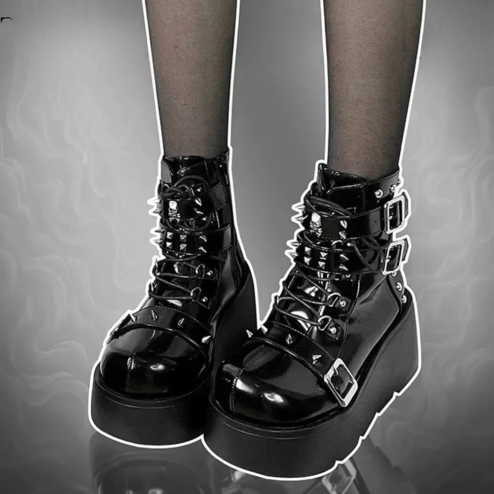 New Gothic Style Platform Vampire Cosplay Women Mid-calf Boots 2024 Winter Wedges Comfy Women Motorcycle Boots Shoes boots_platform