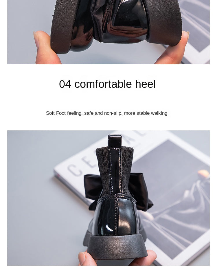 Girls Black Non-slip Kids Fashion Bow Elegant 2026 Glossy UK Uniform Child School Shoes Simple Casual 2026 Sock Boots Breathable kids_shoes
