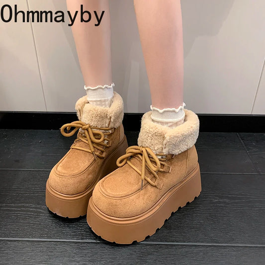 Winter Chunky Platform Heels Women Fur Snow Boots Keep Warm Height Increase Warm Cotton Short Booties Shoes Zapatos Mujer boots_platform