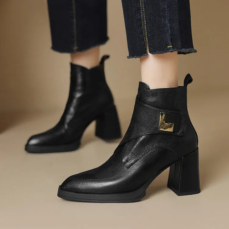 NEW Autumn/Winter Women Boots Genuine Leather Shoes for Women Pointed Toe Chunky Heel Shoe High Heel Modern Boots Platform Shoes boots_platform
