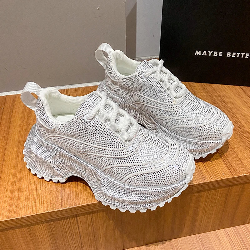 Women's Rhinestone Shoes Luxury Rhinestones Platform Sneakers Outdoor Anti slip Running Shoes 7cm Thick-soled Casual Shoes sneakers_platform