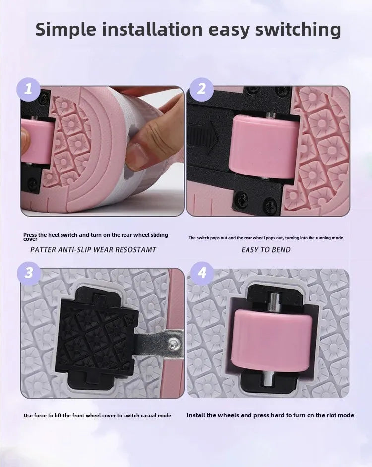 Children's Roller Skates Student Quad-Wheel Skates Women's Double-Wheel Deforming Boys' Inline Skates Cross-Border Supply Shoes kids_shoes