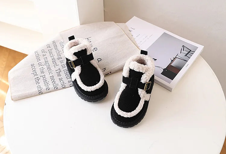 Children's Snow Boots For Girls Leather Warm Plush Fashion Non-slip Toddler Kids Boys Boots EU 21-30 kids_shoes