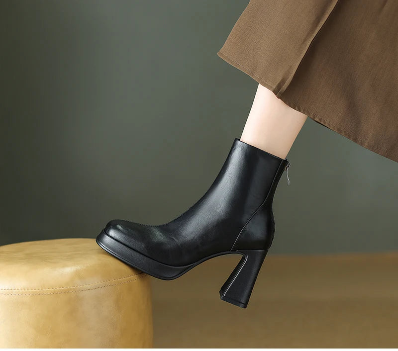 Night Club Platform Thick Heel Women Ankle Boots Fashion Square Toe Slim Short Booties Party Stripper Female Shoes boots_platform