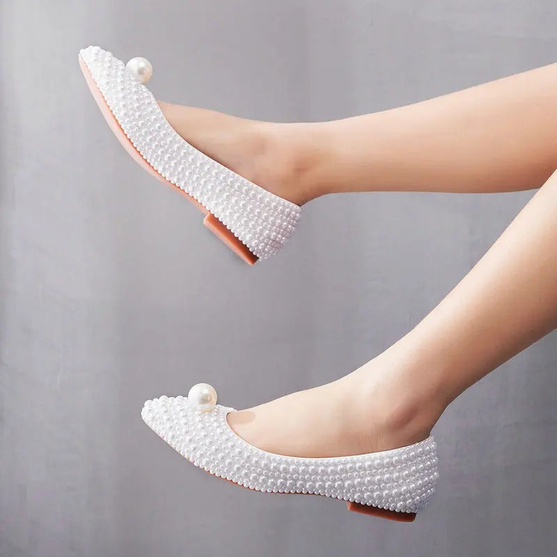 11cm Pearl Wedding Shoes Thin Heel Pointed Single Shoe Large Size Women's Shoes Bride Shoes Dinner Women's Pumps heels_bridal