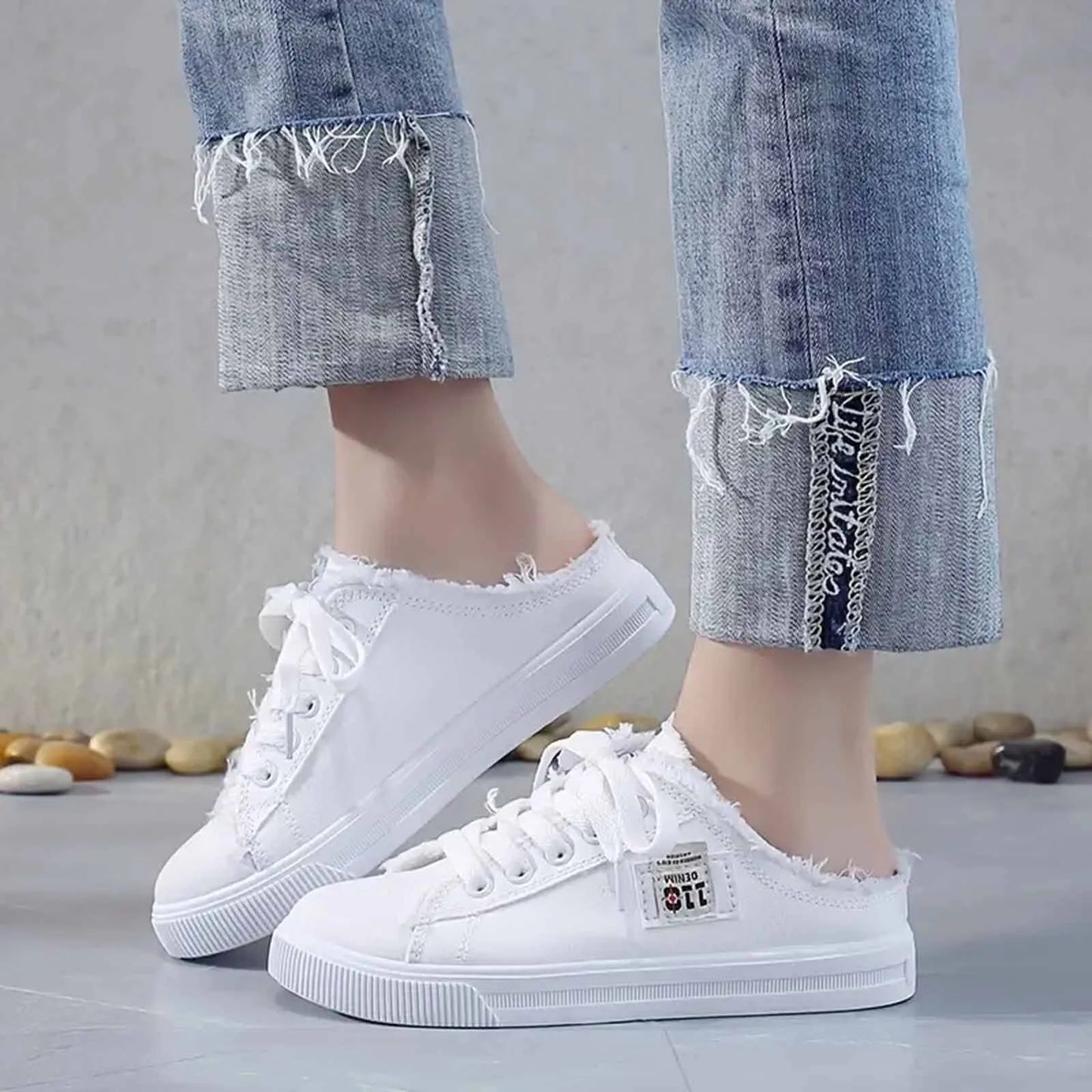 Womens Half Slipper Sneakers Comfortable Women Casual Shoe Lace-up Women Flat Shoes Breathable Canvas Shoes Anti-slip Zapatillas sneakers_women