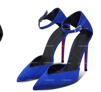 European and American new 12cm pointed thin heel high-heeled shoes with a buckle and exposed toes sexy fashion plus size sandals heels_stiletto