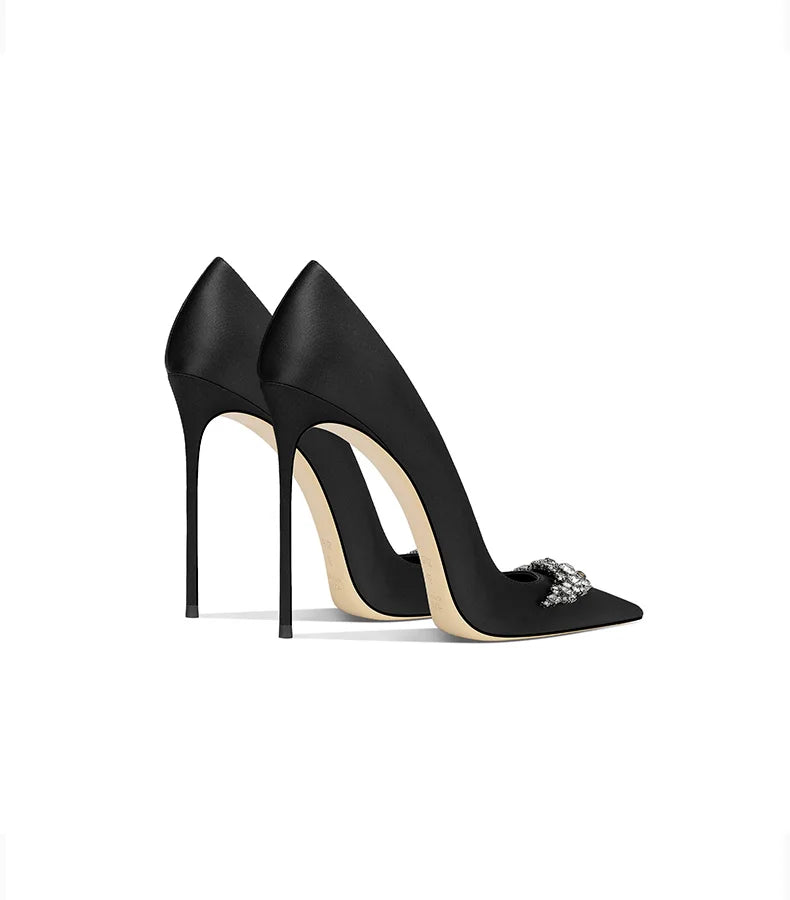 2025 Black Silk High-end Temperament Pointed Head Stiletto High Heels Women heels_stiletto